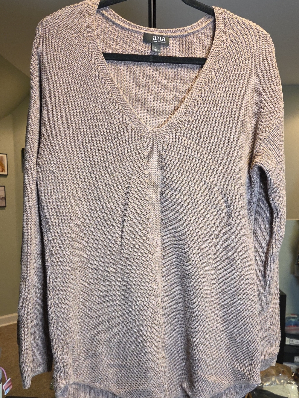 a.n.a Women's V-Neck Knit Sweater in Light Taupe